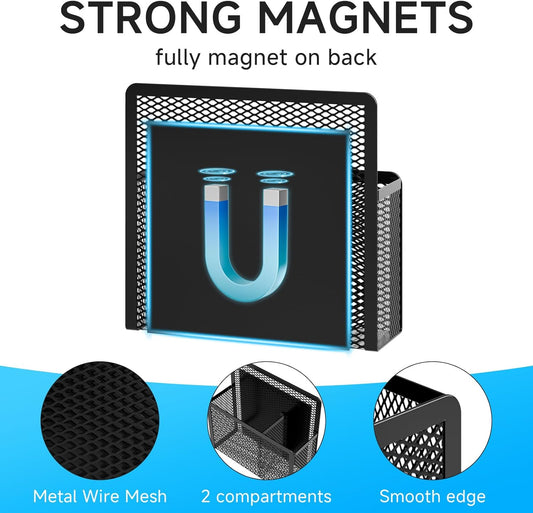 Marbrasse Magnetic Dry Erase Marker Holder, Mesh Pen Holder for Whiteboard,Magnet Pencil Organizer Storage for Refrigerator Locker Accessories Organizer for Home, School and Office(Black)