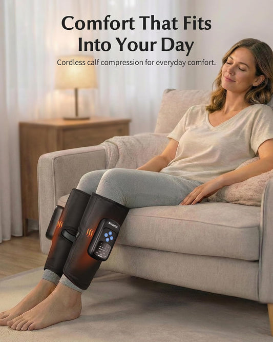 Cordless Calf Massager with Heat and Compression : Rechargeable Leg Compression Massager with 5 Modes, 5 Intensities for Pain Relief and Circulation - Calf Massage Device for Muscle Recovery