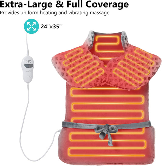 CAROMIO Massaging Heating Pad for Back Pain Relief, Neck and Shoulders | Electric Heating Pads Large Size, Full Body Back Heat Pad with Auto Shut Off, 3 Heating Levels & 3 Massage Modes (35"x24")