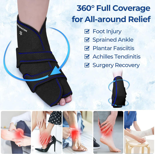 Ankle Foot Ice Pack Wrap, XL, Blue, 1 Wrap + 4 Gel Packs | 30-Min Long-Lasting & Leakproof, Full Coverage for Feet Pain Relief, Hot & Cold Therapy, Insertable Ice Packs, Easy-to-Wear