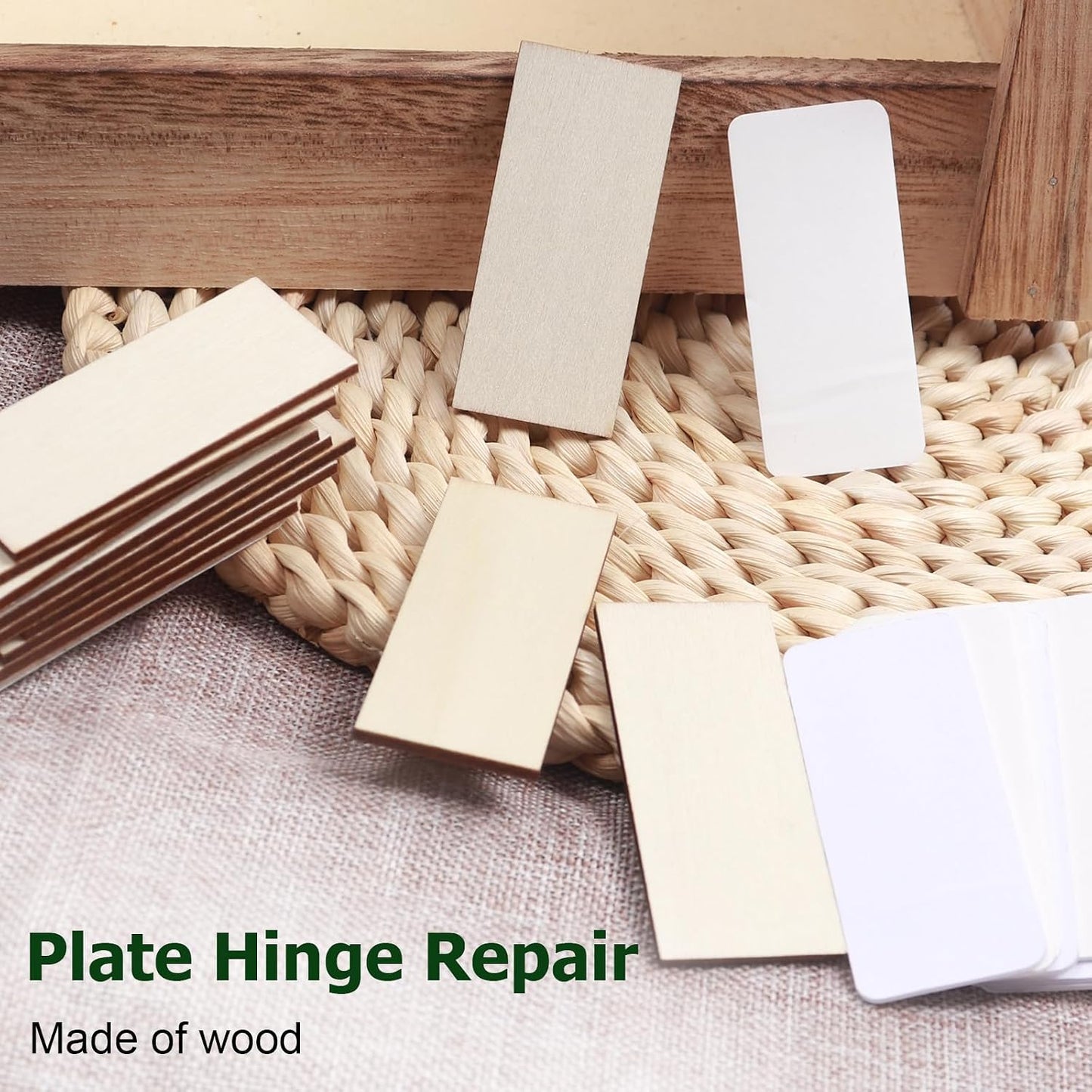 12 Pcs 1" x 2-1/4" Door Edge Hole Filler Plates with Double Sided Tapes, Wooden Door Hole Cover & Filler Plates for Kitchen Cabinets Ideal for Cabinet Door Hinges Repair
