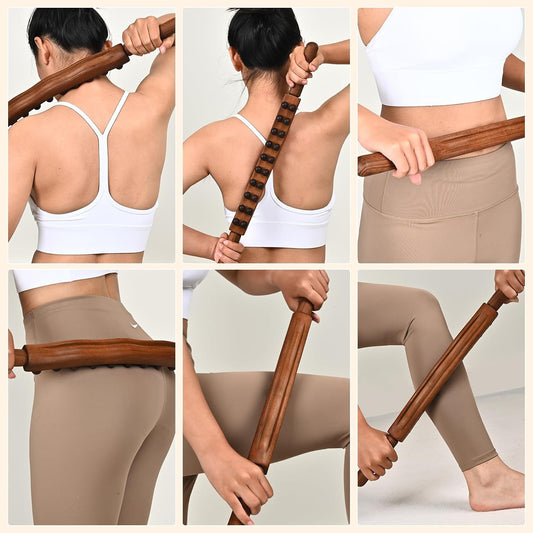 Guasha Wood Massage Stick, Wood Therapy Massage Tools, Double Row 20 Beads