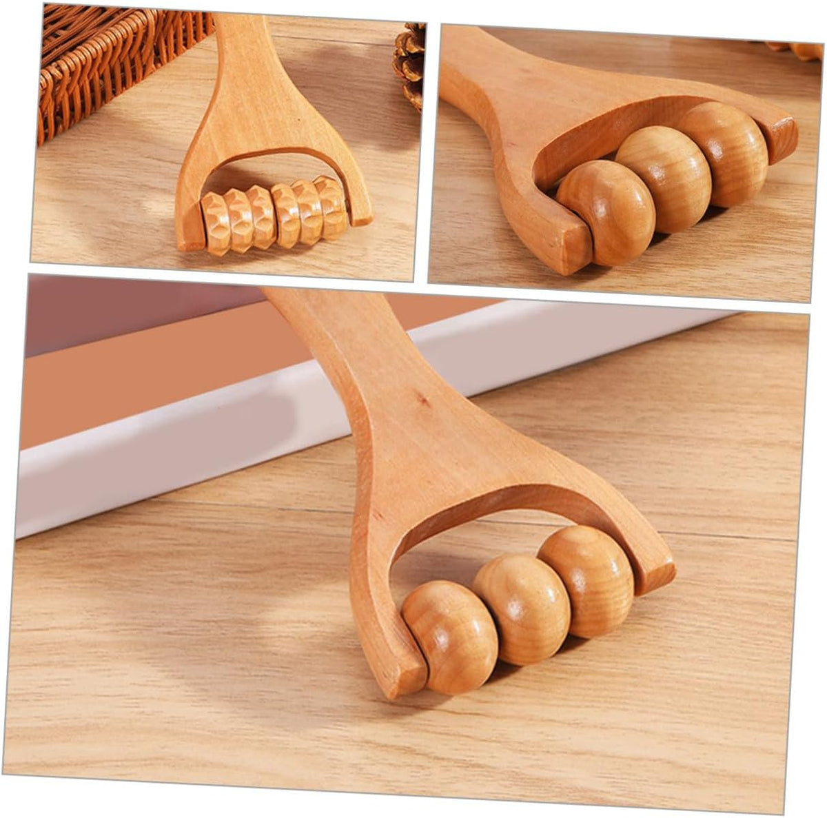2Pcs Wooden Body Roller Massage Tool for Muscle Relief Neck Foot Shoulder Manual Muscle Roller for Home Office Travel