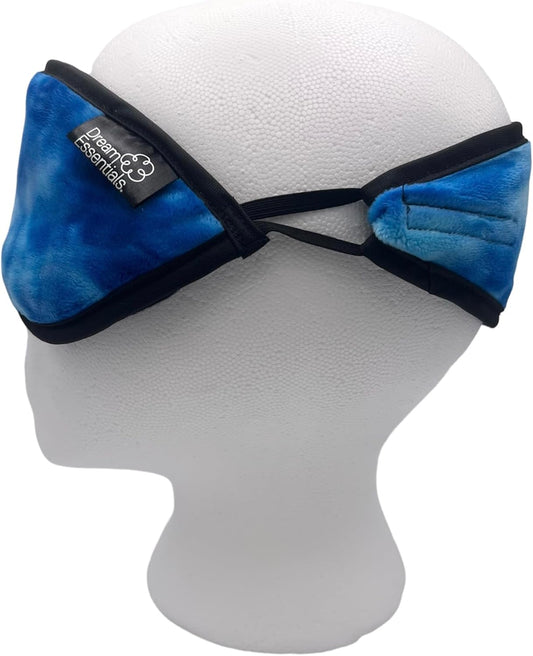 Dream Essentials Utopia Luxury Plush Sleep Mask, Handmade in the USA, Breathable Cotton, Adjustable Wide Headband, Men and Women, Nose Bridge for Light Block, Travel, Yoga, Meditation (Tie Dye Blue)