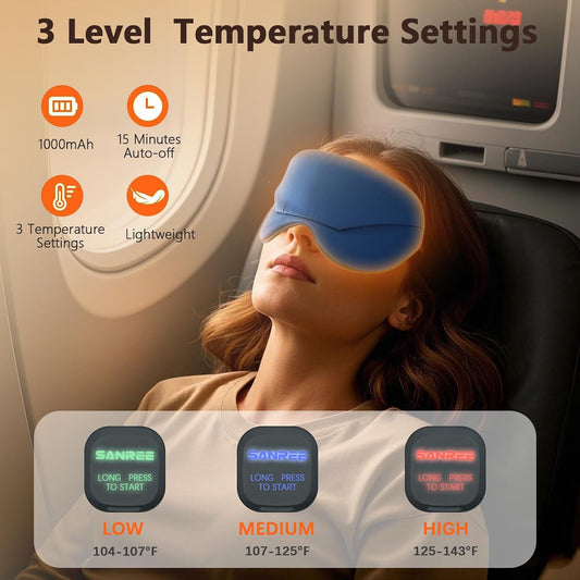 Cordless Heated Eye Mask,Eye Mask for Dry Eyes,Improved Sleep | Electric Warm Compress for Eyes,Blackout Eye Heating Pad for Eye Relief,Rechargeable Warming Eyes Mask for Travel