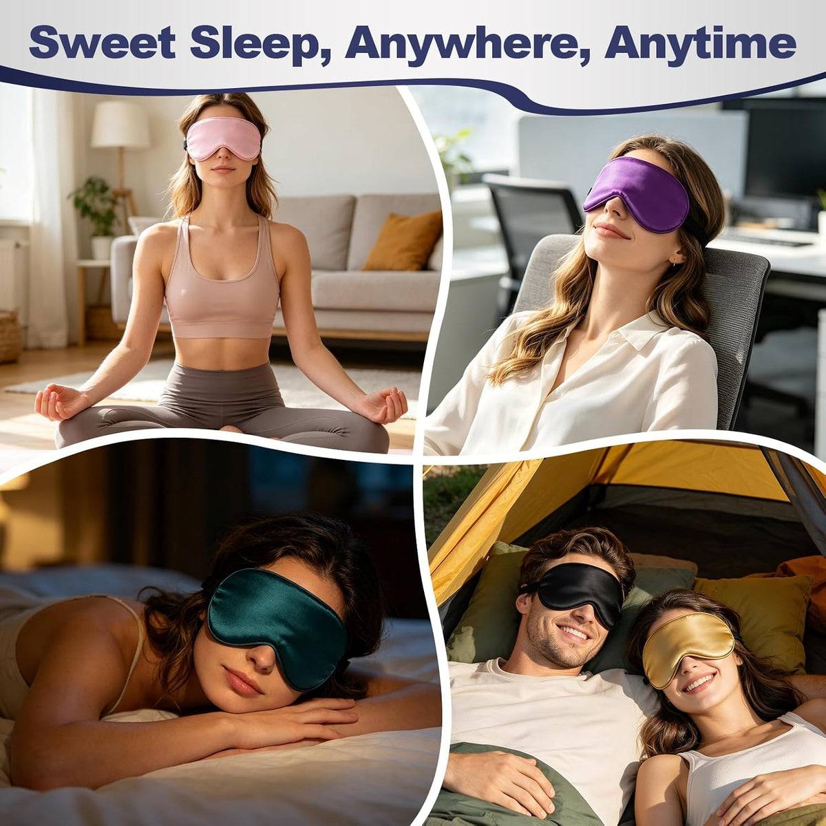5P Silk Sleep Mask, 5-Color Eye Mask for Sleep with Adjustable Strap