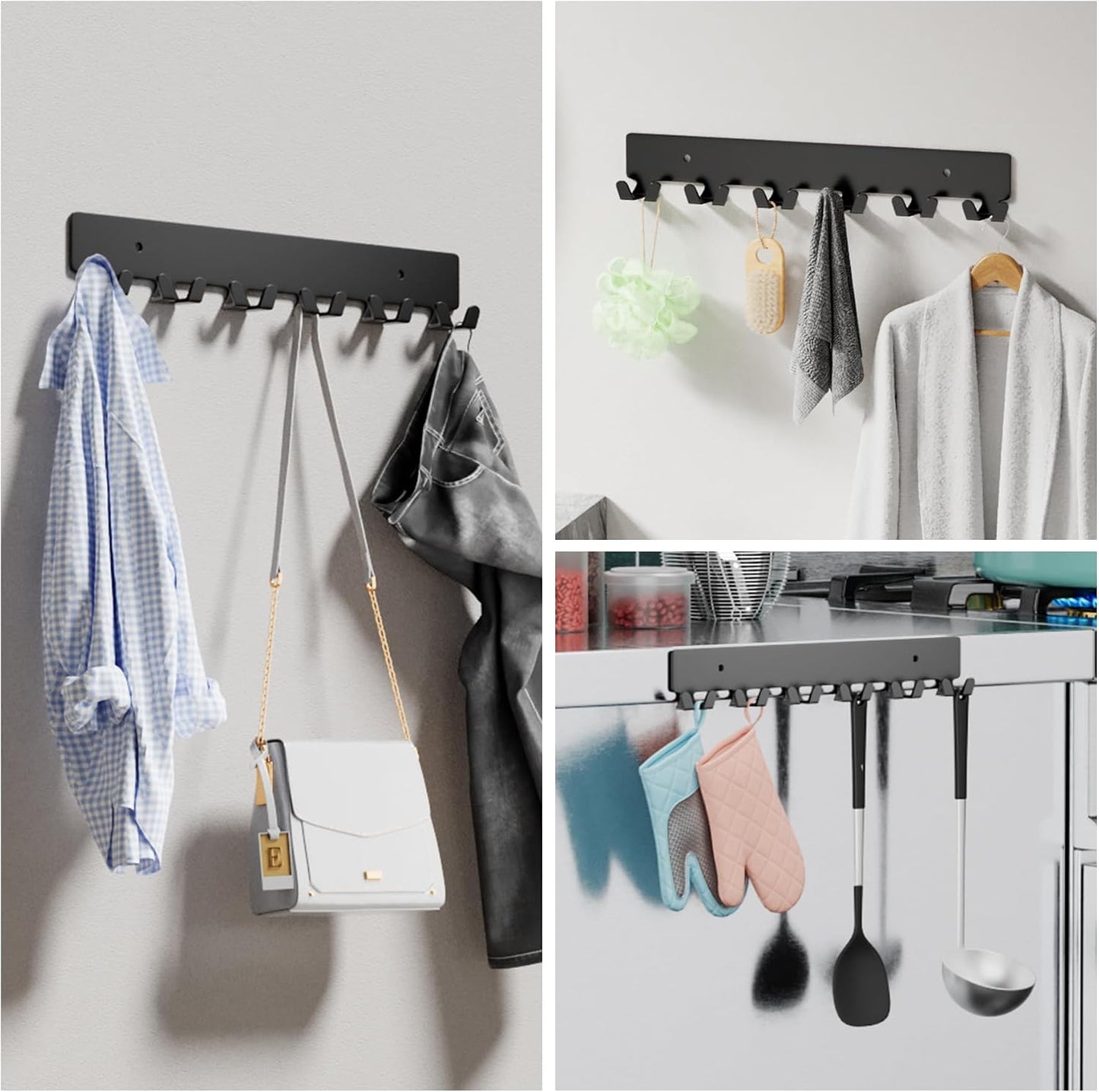 GTK Key Holder for Wall Key Hooks with Tray and 6 Hooks, Wall Mounted Key Holder for Hallway, Key Rack with Shelf for Mail Storage (Black)