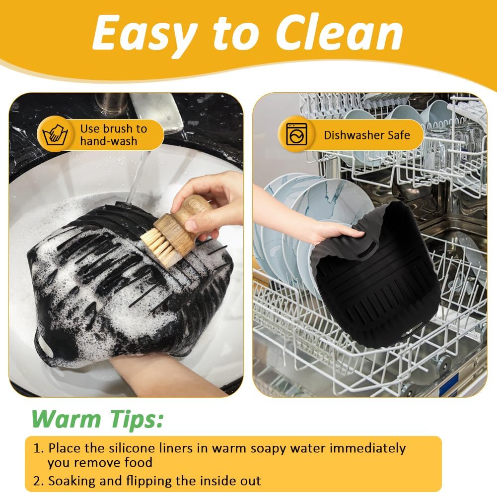 BYKITCHEN 9 Inch Square Reusable Silicone Air Fryer Liners for 6 to 8QT
