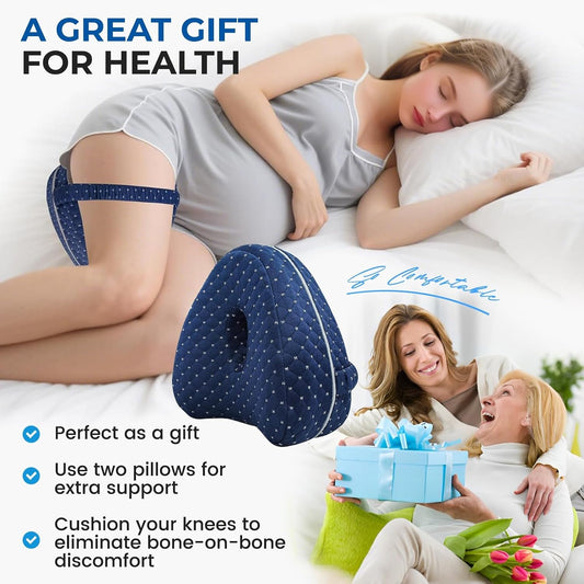 Knee Pillow for Side Sleepers Hip Pain,Alignment Pillows for Side Sleepers with Adjustable Strap,Leg Pillow for Side Sleeping,Shaped Memory Foam Pillows Relieving Leg, Back, Knee (Blue)