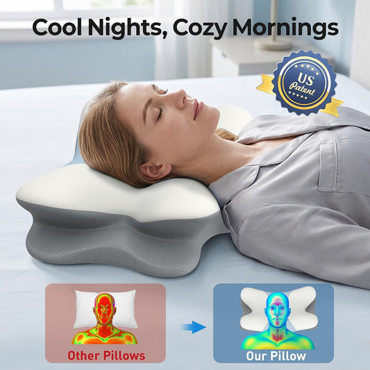 Cervical Neck Pillow - Contour Memory Foam Pillows for Pain Relief | Ergonomic Pillow for Sleeping, Side Sleeper Pillow for Neck Support, Bed Pillow for Back Stomach Sleepers