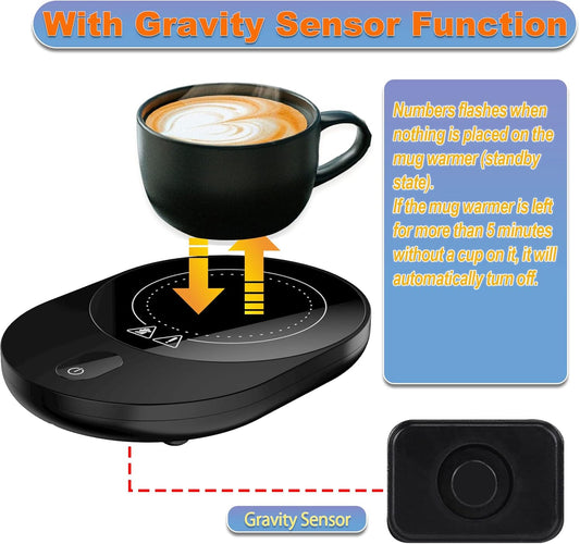 50W Mug/Candle Warmer, Smart Coffee Warmer for Desk, 5 Temp Levels & 1-12H Timing Auto Shut Off, Enlarged Heating Plate Suitable for Most Cups, Gift for Your Friends and Family