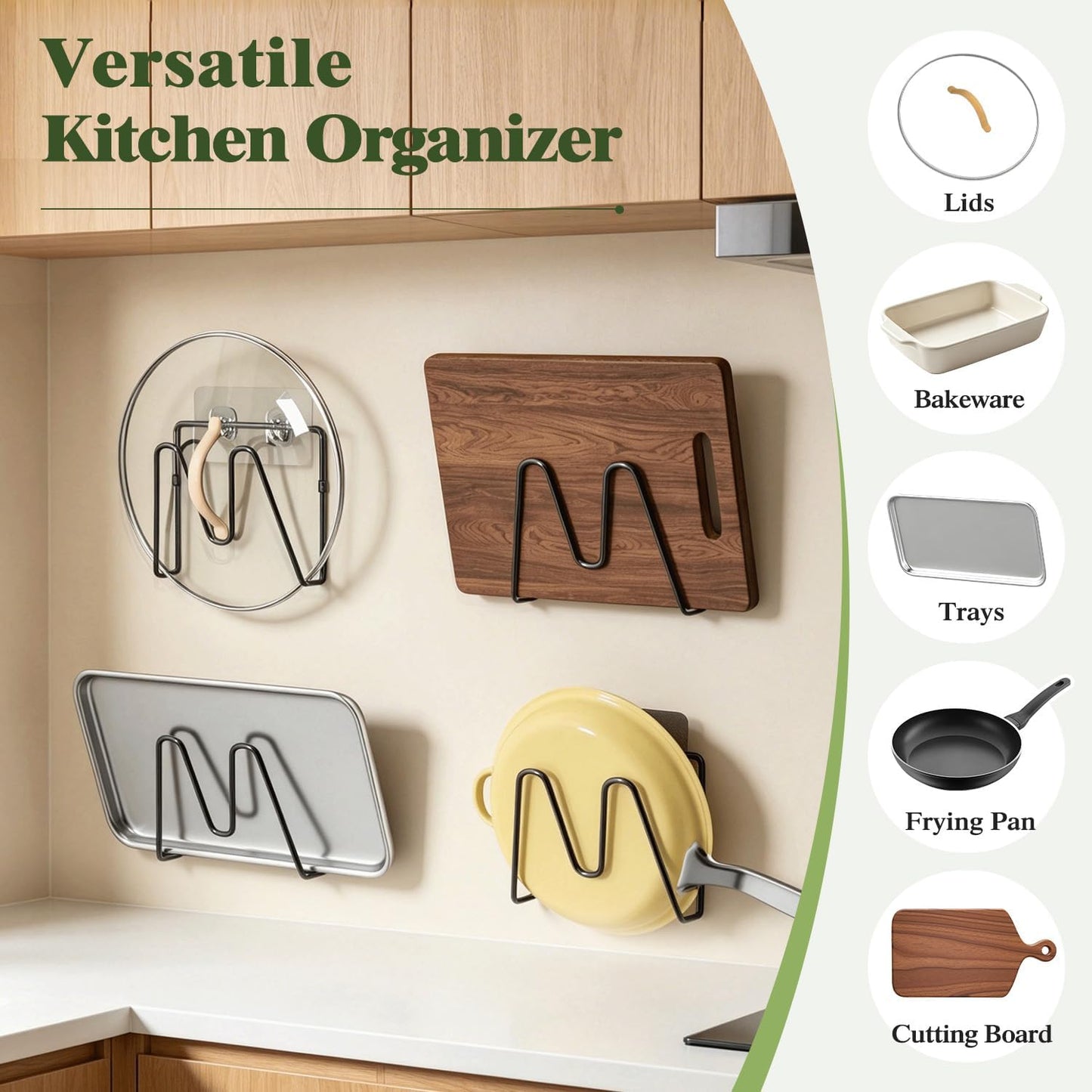 4 Pack Pot Lid Organizer Rack for Cabinet Door, No Drilling