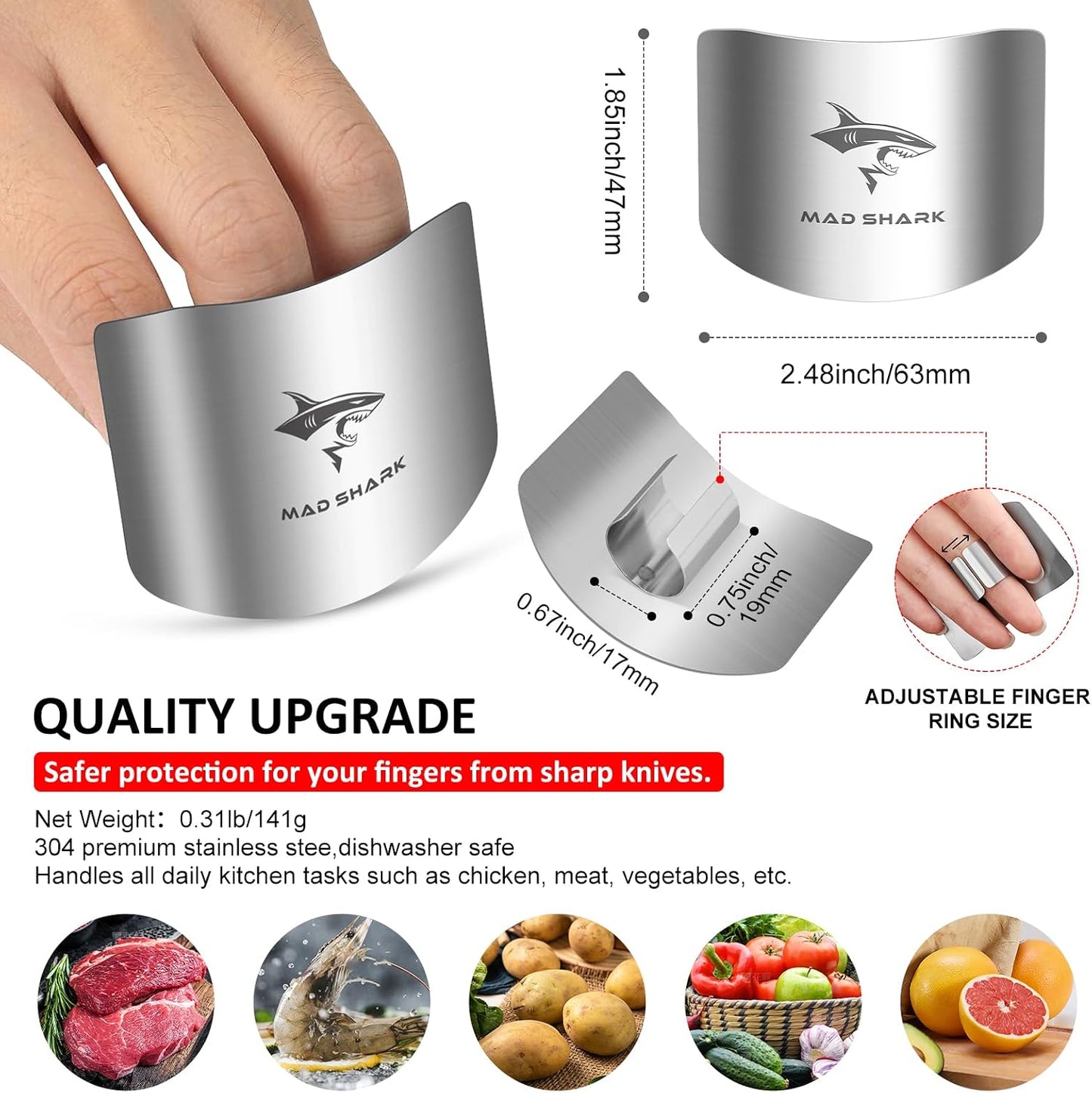 MAD SHARK 2pcs Chef Finger Guards for Cutting aid | Stainless Steel Protectors for Cutting, Avoid Hurting, Slicing and Chopping Kitchen Tools