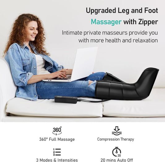 QUINEAR Leg Compression Massager, Calf Massager for Circulation and Pain Relief with 3 Modes and 3 Intensities,Compression Boots for Leg (no Heat)