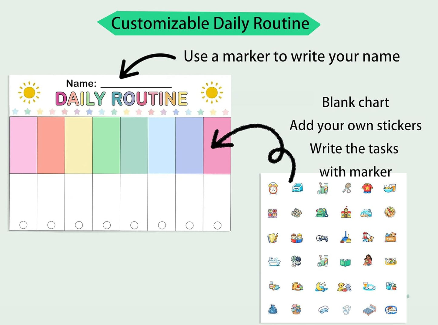 19PCS Kids Flip Daily Household Routine Chart Set – Morning/Afternoon/Bedtime & Chore Visual Schedule for Kids with Include Customizable Routine Chart with Stickers & Velcro Dots