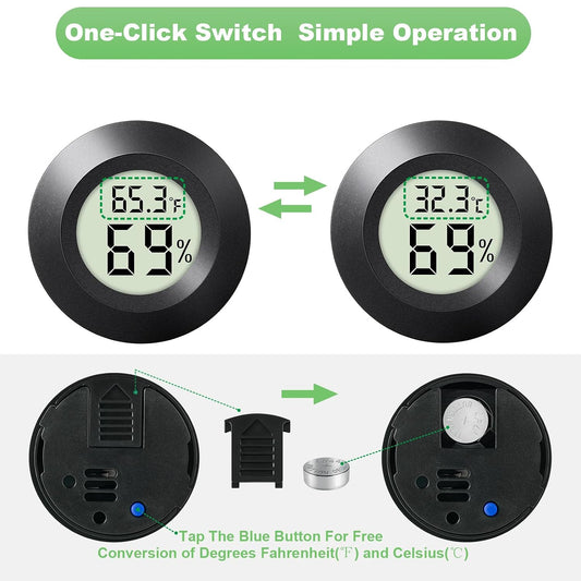 2-Pack Mini Hygrometer Indoor Humidity Meter Digital Thermometer | Small Digital LCD Monitor Thermometer Temperature Gauge Humidity Sensor (℉) or (℃) for Reptile Thermostat, Jars