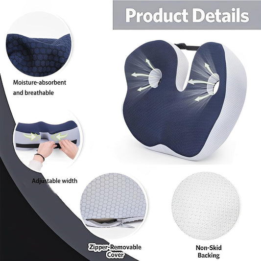 Seat Cushion, Seat Cushion for Sit Bone and Back Pain Relief, Butt, Tailbone, Hip, Hamstring, Posture Support - Memory Foam Comfort Ischial Tuberosity Pillow(Black)