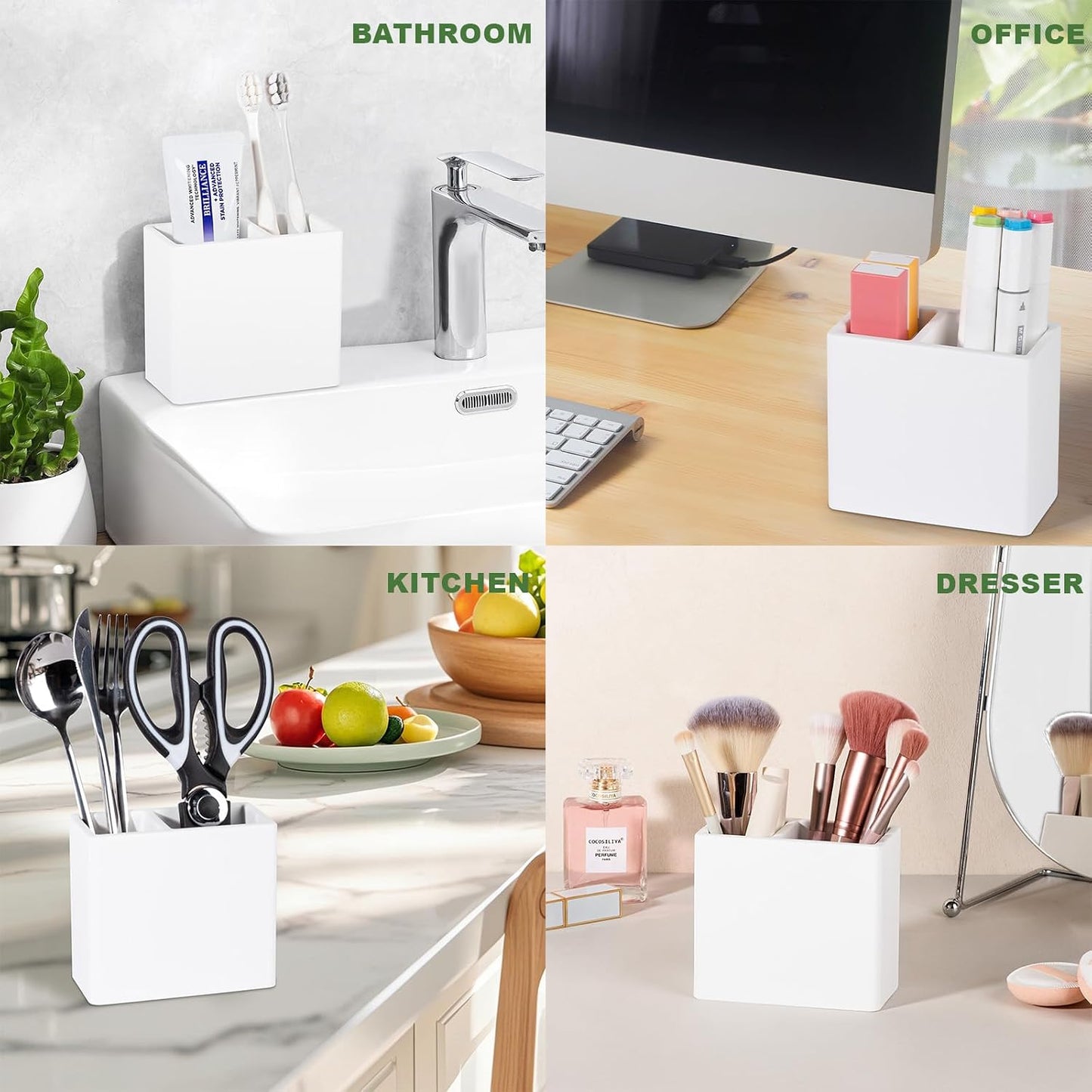 Diatomite Toothbrush Holder Toothpaste Organizer, Marble White | Quick Drying, Non-Slip, 2 Slots Kids Electric Tooth Brush Holder for Bathroom, for Countertop, Shower, Vanity