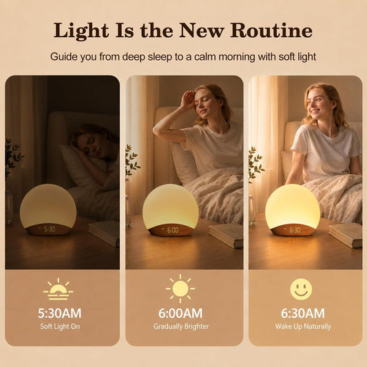 REACHER Wood Grain Sunrise Alarm Clock and Sound Machine Nightlight