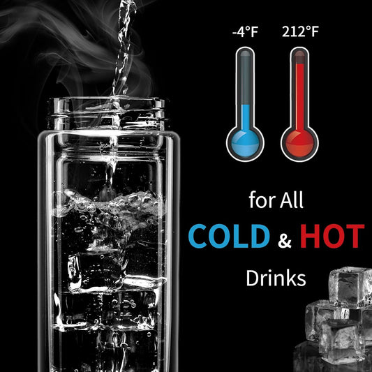 PARACITY Tea Infuser Bottle, Glass Tea Infuser Mug, 12 fl oz Tumbler | Tea Bottle with Infuser / 12 fl oz (350 mL) / Double Wall Glass / Stainless Steel Filter / Silicone Seal