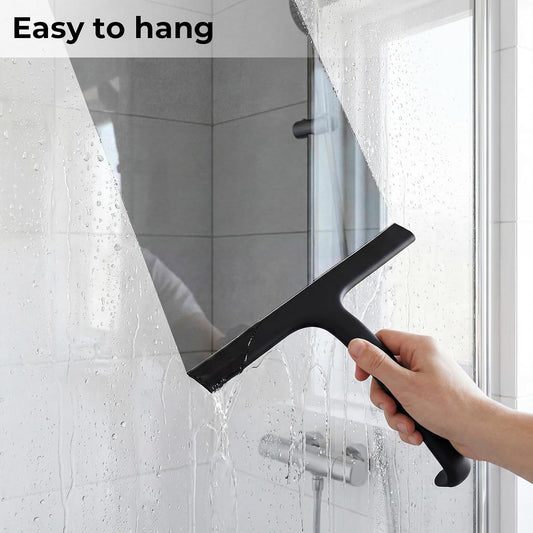 wlich 10" Shower Squeegee, Silicone Shower Wiper for Glass Doors, Black | One-Piece No-Drill Design, Flexible Silicone Squeegee for Window Cleaning, Streak-Free Cleaning Bathroom, Easy Installation