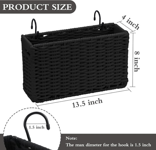 Cotton Rope Woven Bedside Caddy for Dorm Bed, Foldable Bedside Shelf Bunk Bed Accessories, College Dorm Room Essentials Hanging Organizers Storage Basket, Room Decor Magazine File Holder (Black)