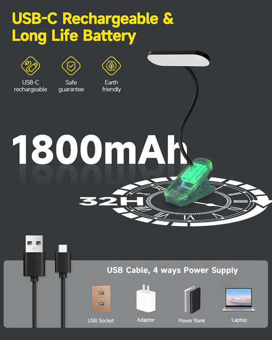 CUHIOY Rechargeable Clip on Light, Bed Headboard Reading Lamp, Black