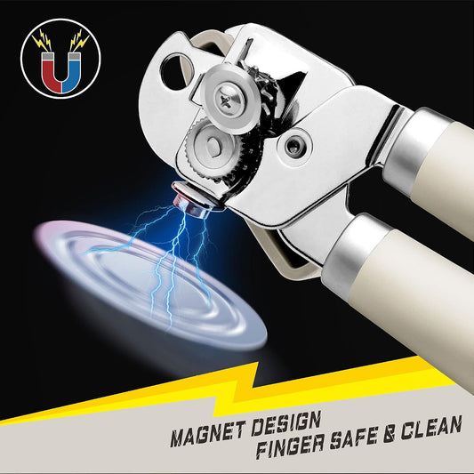 PrinChef Manual Can Openers with Magnet, No-Trouble-Lid-Lift, Handheld Can Opener Smooth Edge with Sharp Blade, Large Effort-Saving Handles, Easy Grip & Heavy Duty, Black