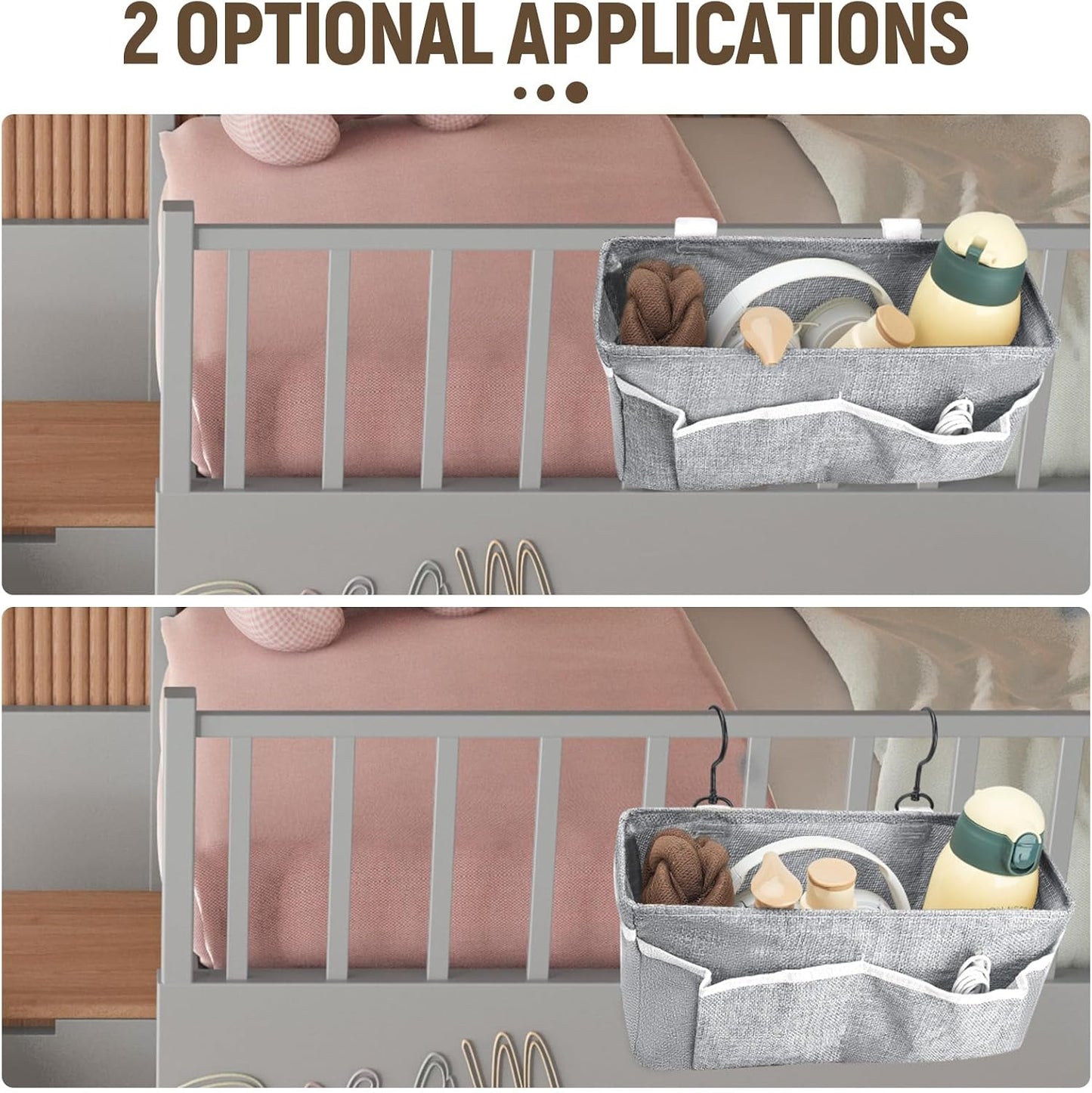 Bedside Caddy, bedside organizer, Hanging Organizers (Beige) | Storage Bags with Self-adhesive on The Back to Hang Over Beds for Headboards, Bunk Bed, Car Seat Back Organizers