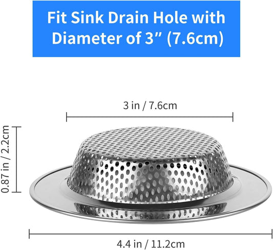 4PCS 4.4" Stainless Steel Kitchen Sink Drain Strainer Food Catcher | Wide Rim, Fine Mesh Filter Basket, Prevents Clogging, Catches Food Debris, Dishwasher Safe, Standard Kitchen Sink Accessories