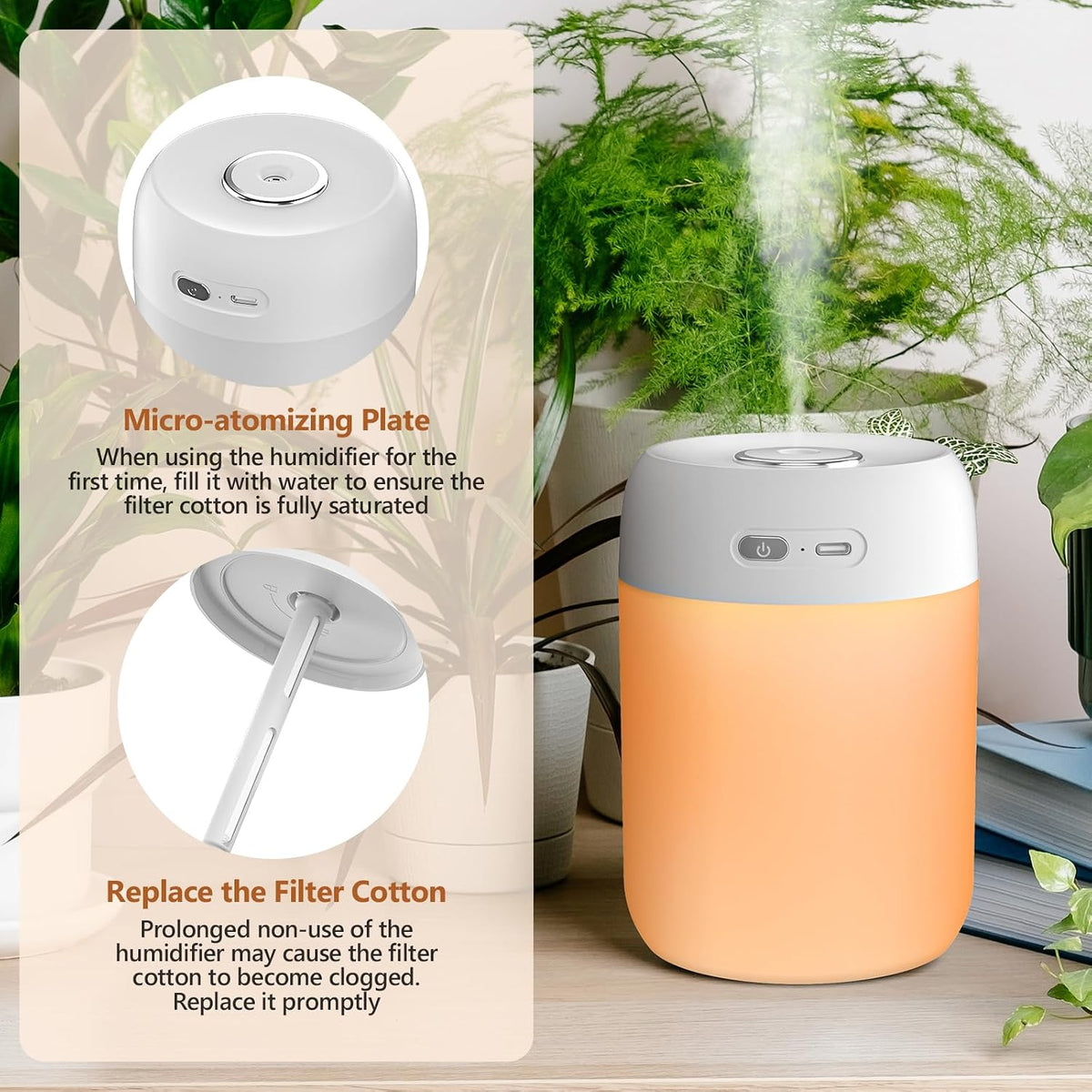 Portable Small Humidifier, 650ml Plant Humidifier, Blue