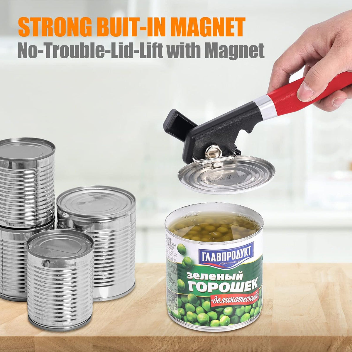 Side Cut Can Opener, Smooth Edge Manual Can Opener, Black