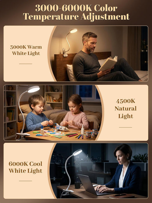 Clip on Light,10 Colors RGB Desk Lamp with Clamp,10 Dimmable Reading Lamp