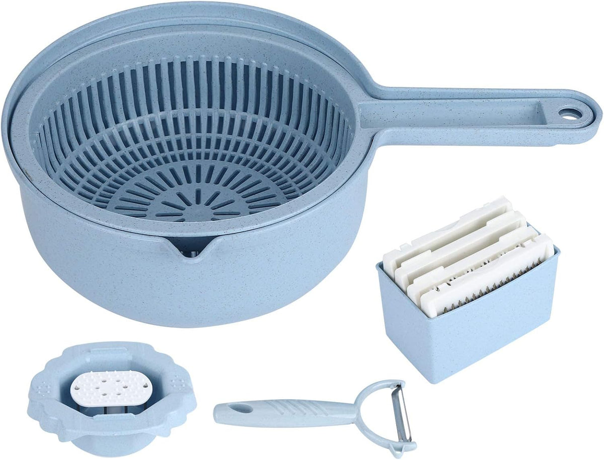 Food Shredder, Manual Vegetable Cutter Potato Grater Food Chopper with 4 Interchangeable Blades Storage Container Finger Guard Wheat Straw PP Kitchen Accessory for Home Meal Prep