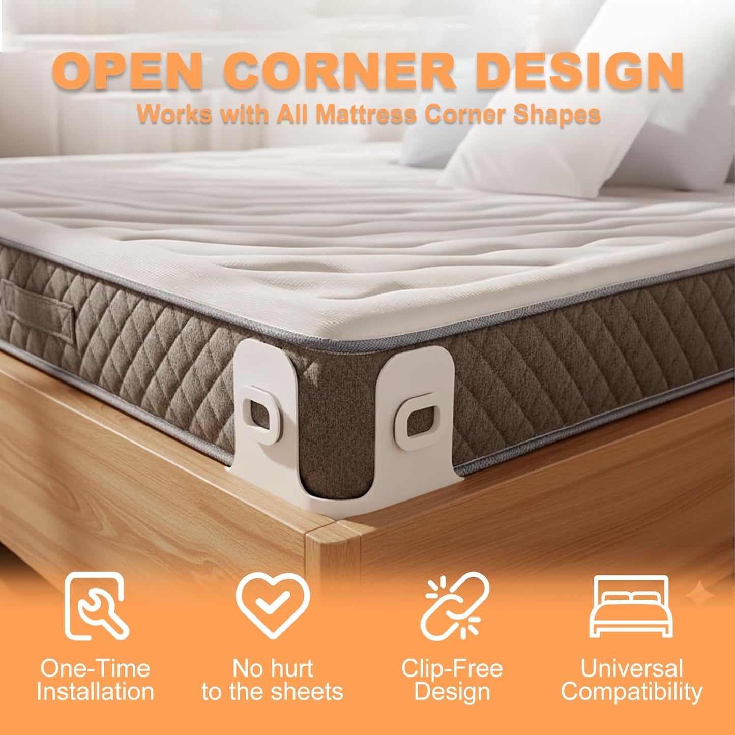 Bed Sheet Holders for Corners: Fitted Bed Sheet Holders with 4 Pack Twist-Cap Clips Keep Sheets Tight Heavy-Duty Grippers Quick Install