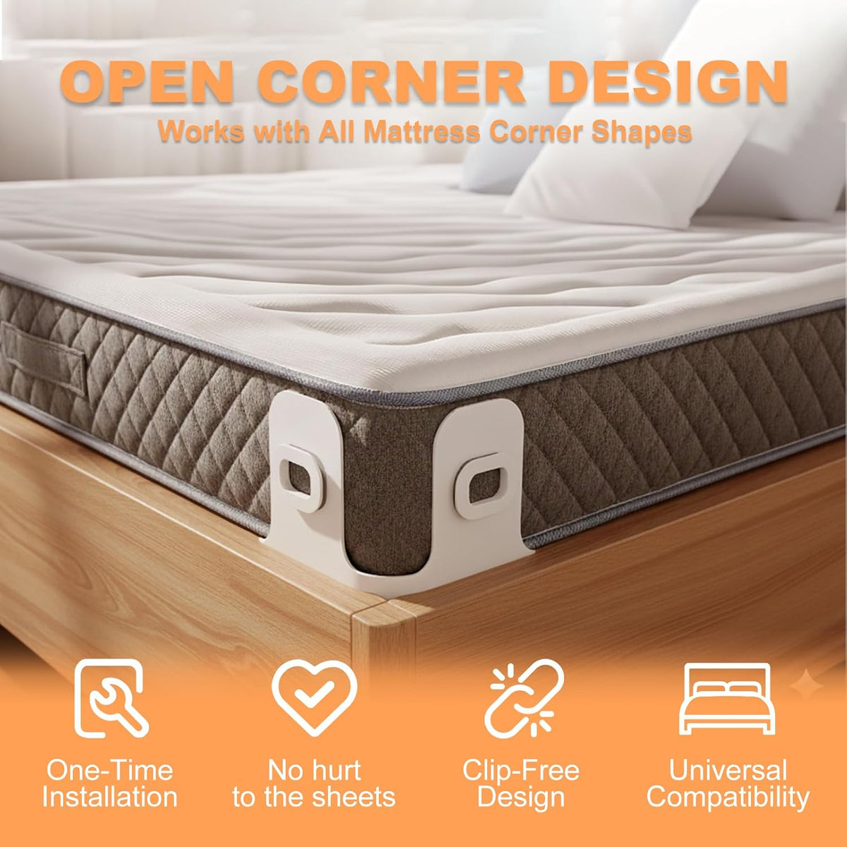 Bed Sheet Holders for Corners: Fitted Bed Sheet Holders with 4 Pack Twist-Cap Clips Keep Sheets Tight Heavy-Duty Grippers Quick Install