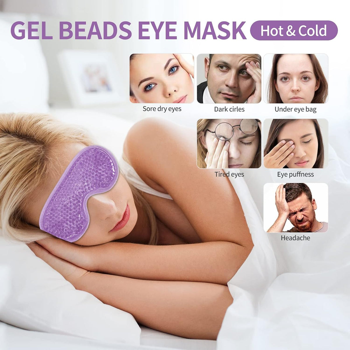 2PCS Gel Eye Mask Reusable Cold Therapy Gel Bead Eye Mask for Puffiness/Dark Circles/Eye Bags/Dry Eyes/Headaches/Migraines/Stress Relief (Blue)
