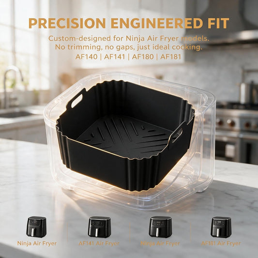 Air Fryer Silicone Liners for Ninja AF140 AF141 AF180 AF181 Air Fryer for Philips HD9270 Basket Baking,9inch Reusable square,Black×2 pack