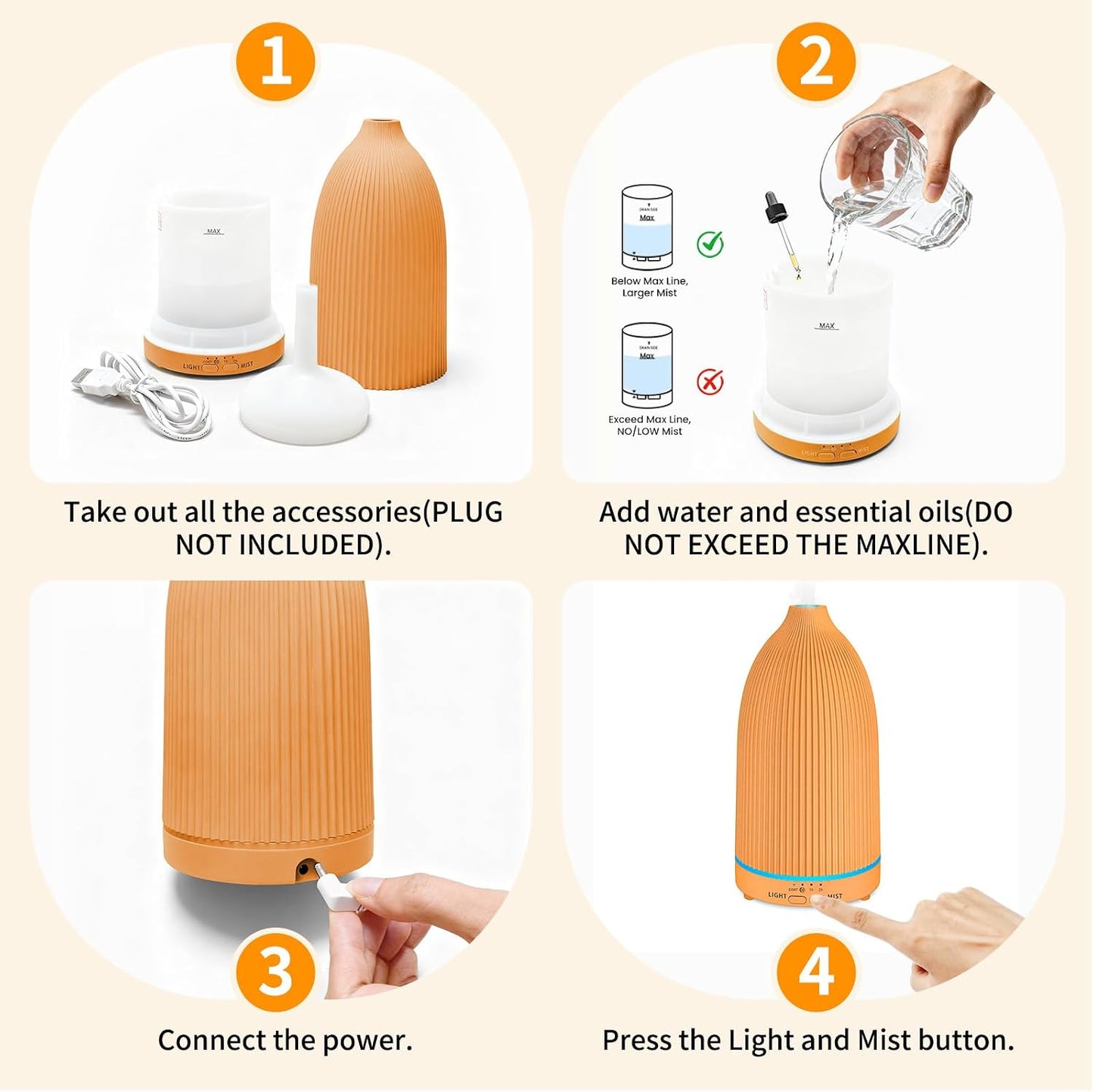 URPOWER 300mL Essential Oil Diffusers for Home Aromatherapy Diffuser | Up to 10 Hrs High/Low Mist Settings Quiet Diffuser Oil Machine Humidifiers Ideal for Bedrooms Living Rooms & Home Offices