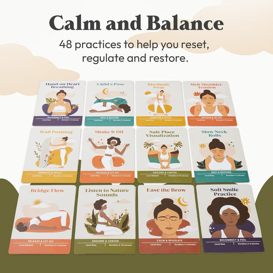 Somatic Therapy & Polyvagal Card Deck for Nervous System Reset - 48 Vagus Nerve Regulation Exercises, Breathwork, Yoga, & Mindfulness Cards - Stress Relief Therapy Tools & Coping Skills Deck