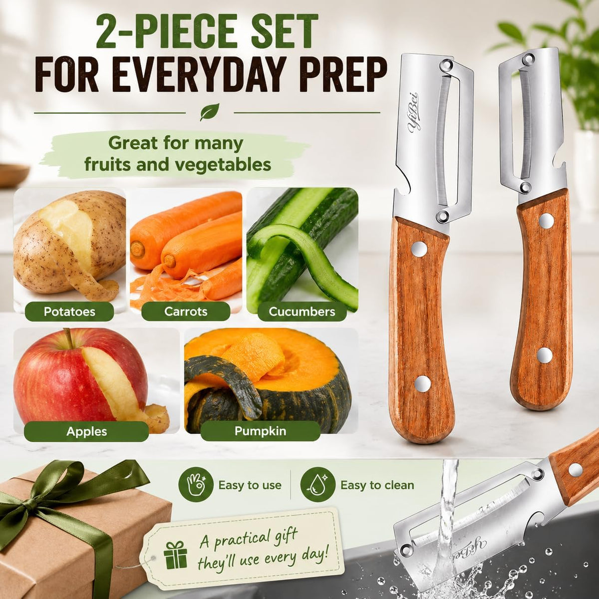2 pcs vegetable peeler with Wooden Handle.
