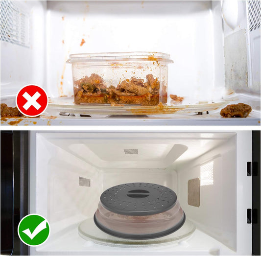 Microwave Cover for Food, Collapsible Microwave Splatter Cover Made of TPR Dishwasher-Safe BPA Free Grey