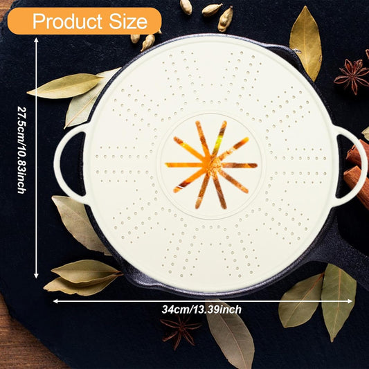 Silicone Spill Stopper Lid Pan Lid Multifunctional Double Handle Silicone Splatter Screen, Boil over Spill Stopper, White
