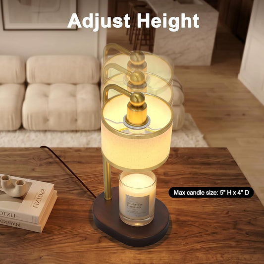 Candle Warmer Lamp with Timer, Modern Golden Candle Warmer for jar Candles, Electric Wax Warmer, Includes 2 Bulbs, Birthday Gift for Women, Mom, Housewarming - Linen