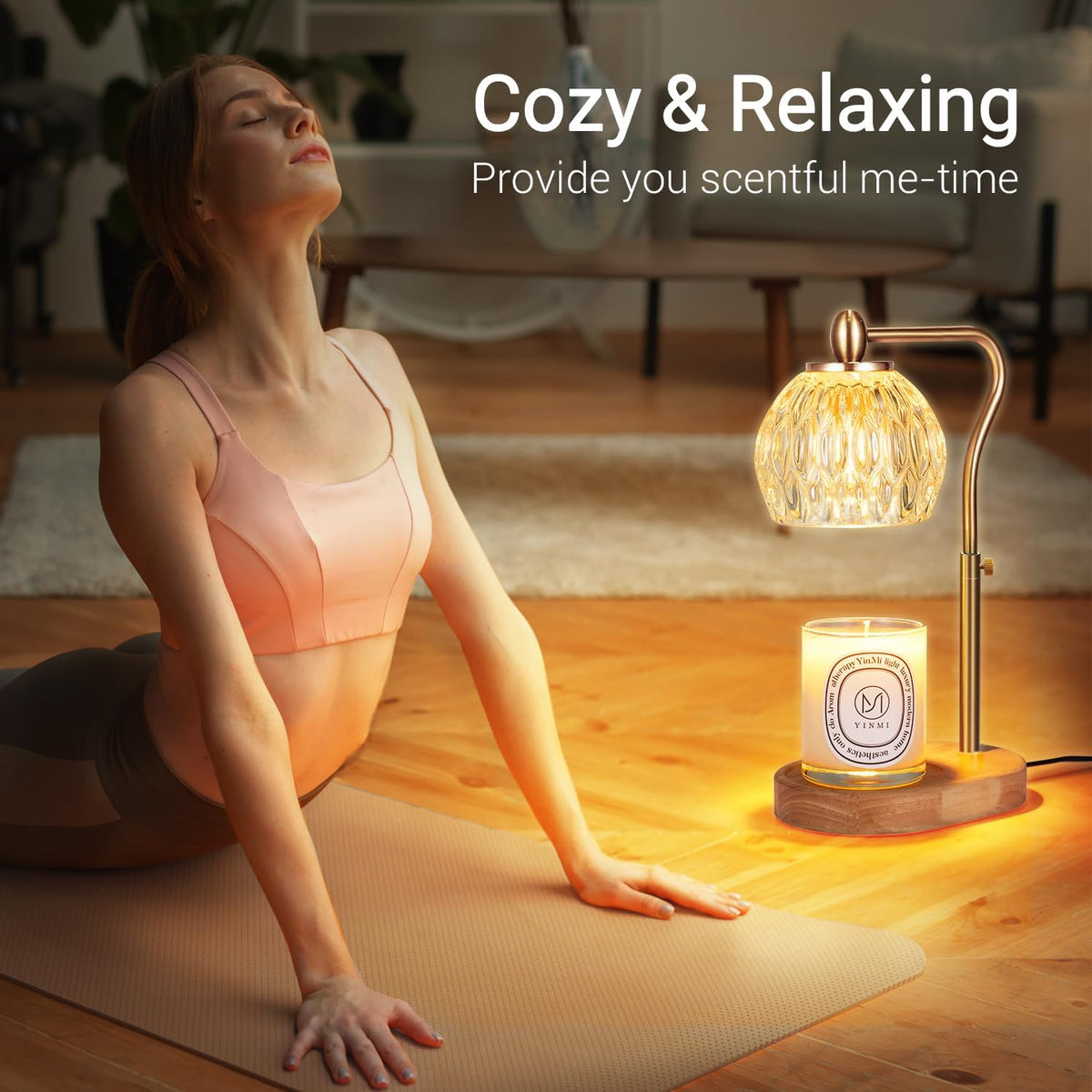 Candle Lamp with Timer & Dimmer - Height Adjustable for Scented Candles, with 2 * 50W Bulbs - Home Decor Gift for Mothers Day (Black)
