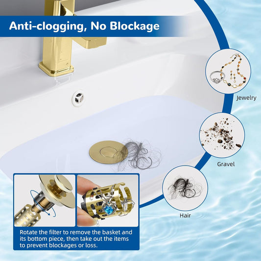 Hibbent Upgraded 3 in 1 Bathroom Sink Drain Strainer, Pop Up Stopper | Universal Sink Plug, Removable Stainless Steel Filter Basket Hair Catcher, Fit 1.1''-2.36'' Basin, Brass Bullet Core, Chrome