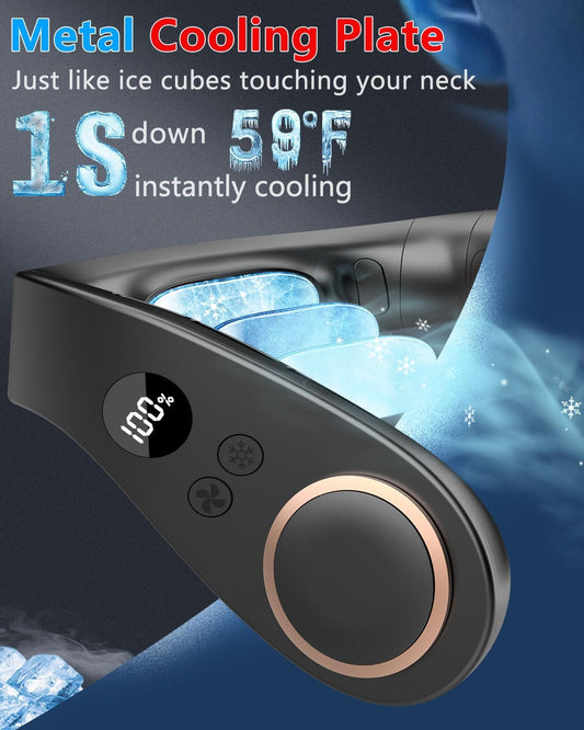 Neck Fan with Cooling Plate-24H Quiet Powerful Fans that Blow Cold Air-5 Speed&Power LED Display-USB 5500mAh Bladeless Wearable Personal AC Cooler for Women,Men,Kids,Travel,Outside,Indoor White