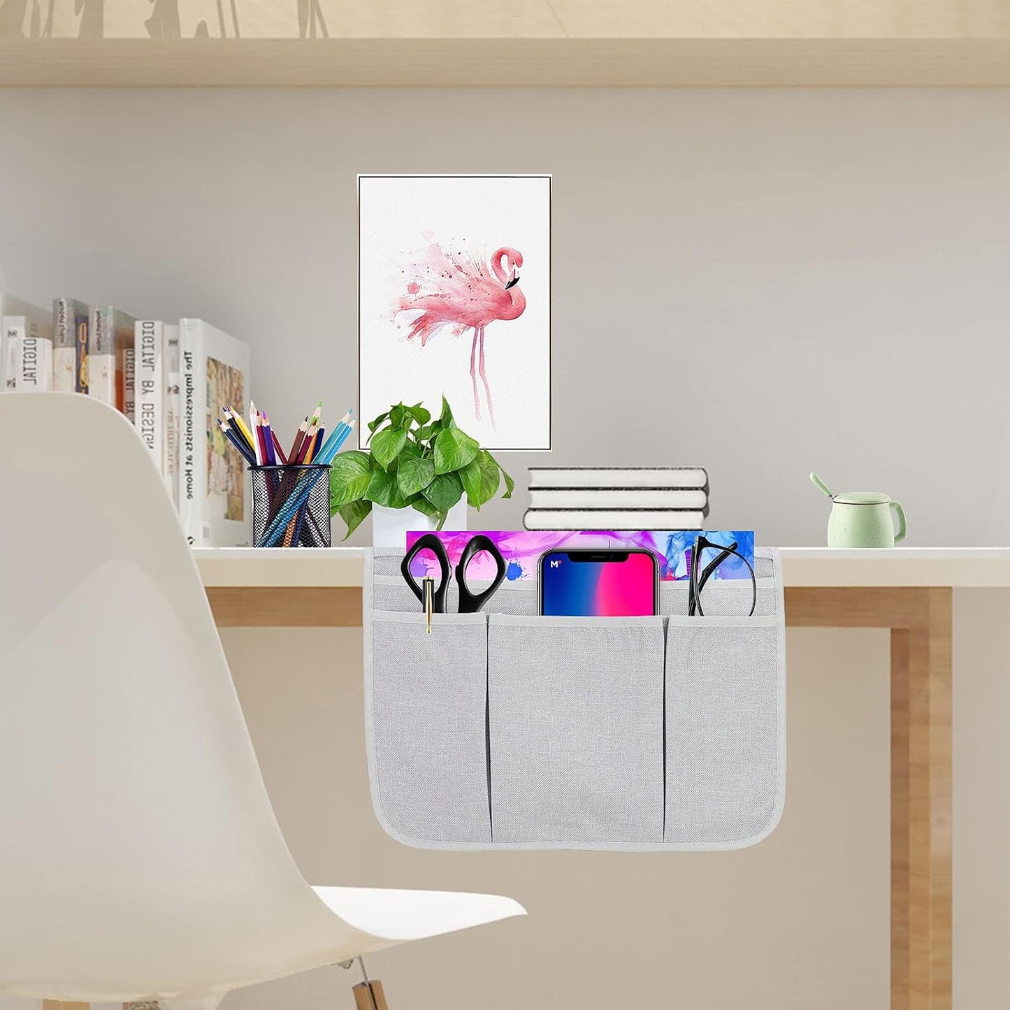 Bedside Caddy Bedside Storage Organizer Magazine Phone Tablet iPad Remote Holder, Organizer Caddy for Home College Dorm Bed, Sofa, Bunk Bed (Grey)