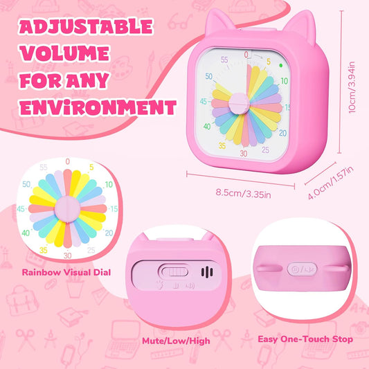 Owliwise Visual Timer for Kids, 60 Minute Countdown Timer with Silent Operation, Cute Pomodoro Rainbow Disk Time Management Tool for Classroom and Home Study, for Kids Desk, Office Desk and Meetings