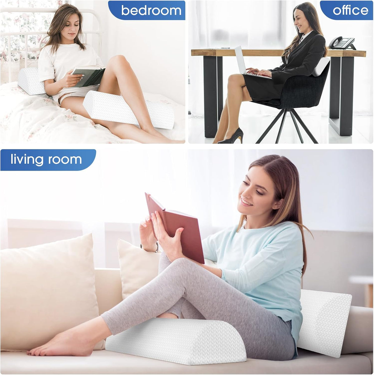 Knee Pillow for Back Sleeping Memory Foam Half Moon Bolster Pillow for Legs